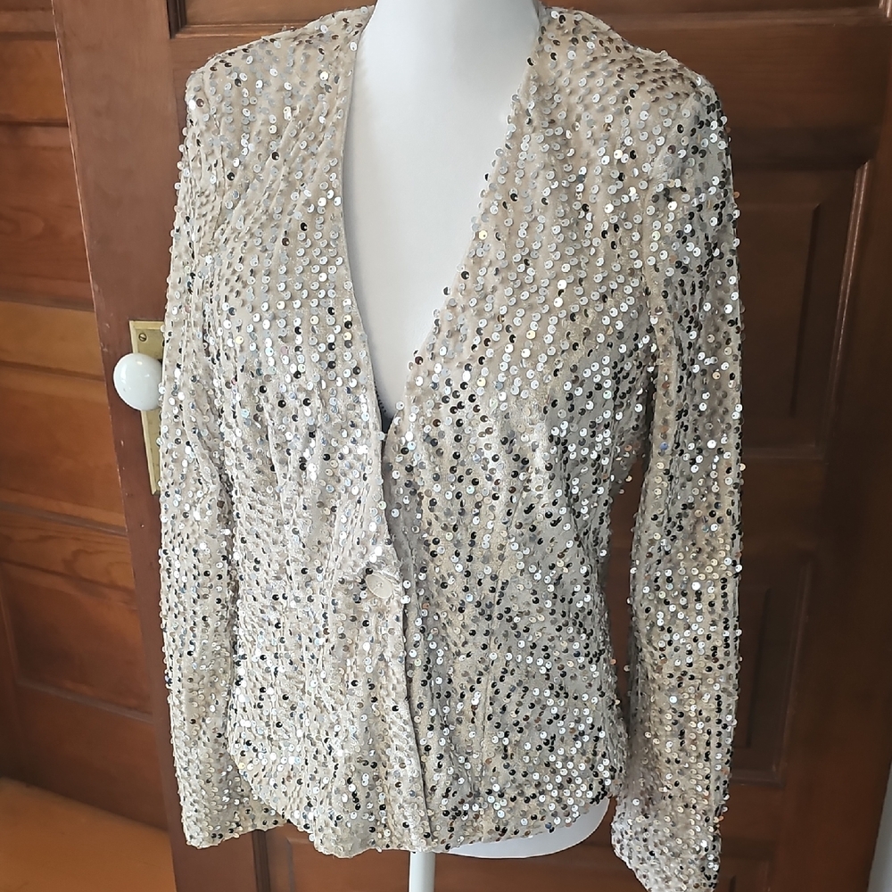 Sanctuary Champagne Sequin Open-Front Blazer